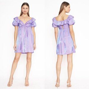 4si3nna Anthropologie Purple Mini Dress Plunge Pearlescent Mermaid Puff Small